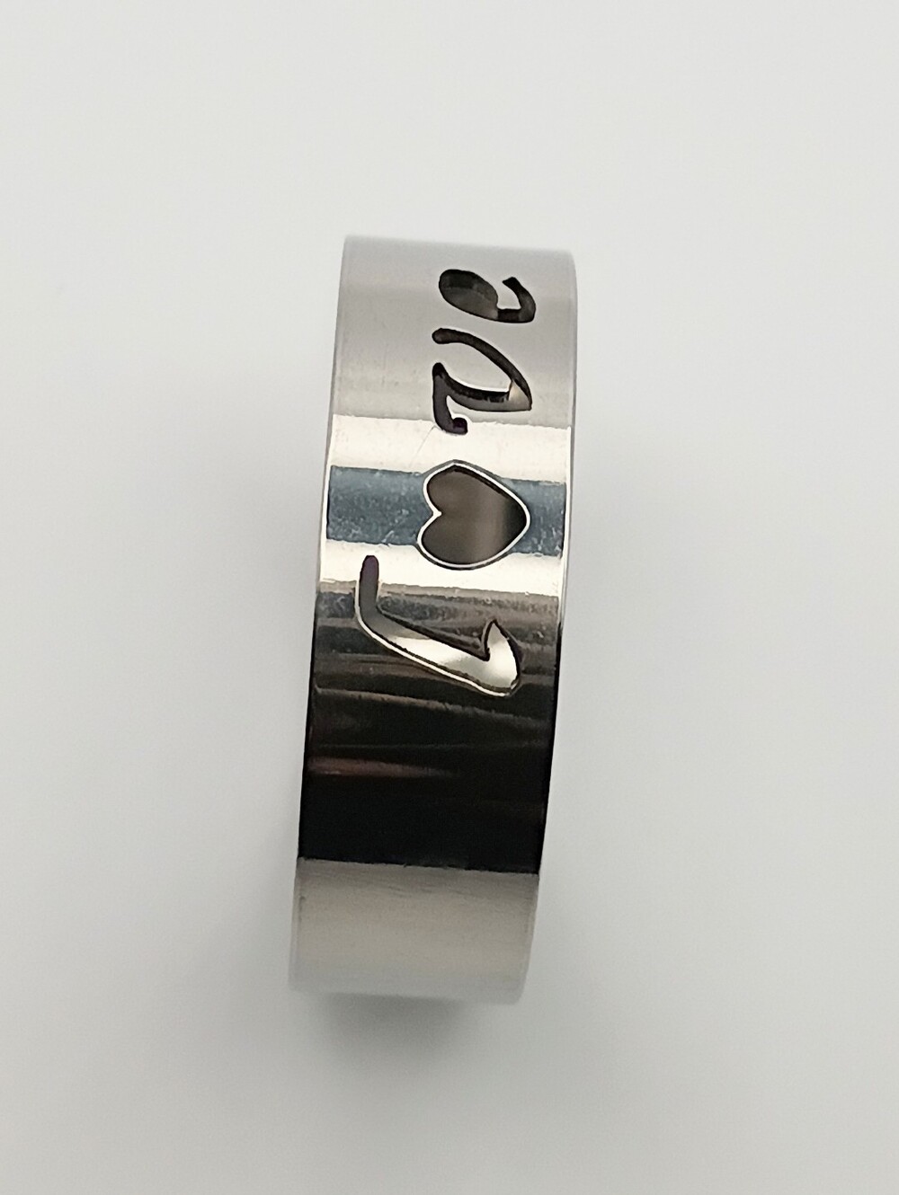 Love Cutout Silver Stainless Steel Band Ring US Size 12 - Picture 3 of 4